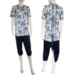 Jednoczęściowa piżama, kombinezon z krótkimi rękawami i krótkimi nogawkami z zamkiem w kroku